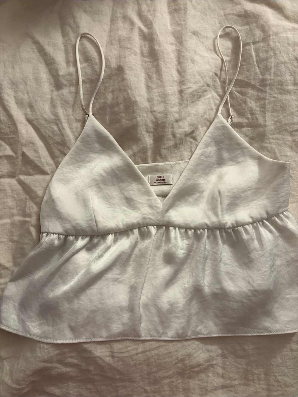 Little Moon White Spaghetti Strap Peplum Cami